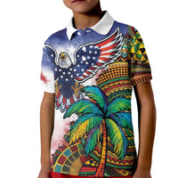 Caribbean American Together Kid Polo Shirt USA Flag Eagle and Coloful Palm Tree - Wonder Print Shop