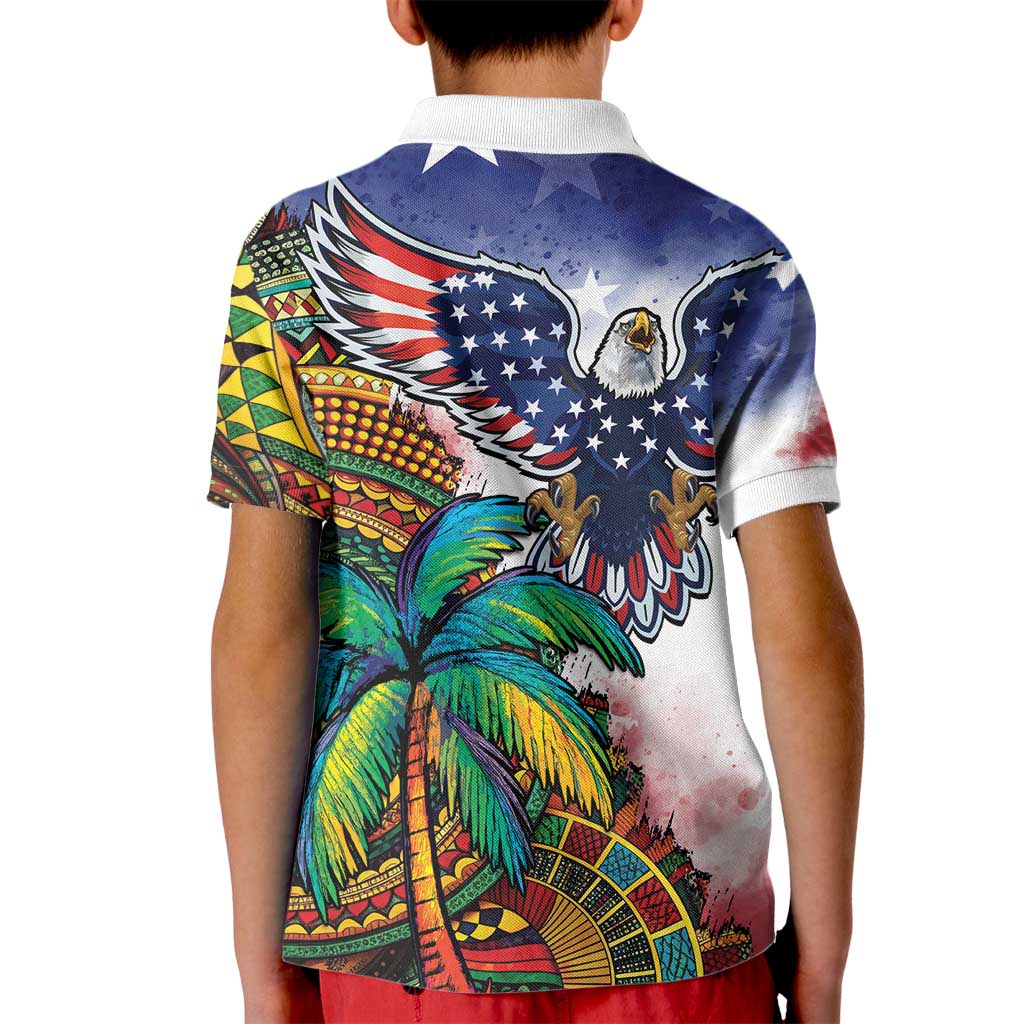 Caribbean American Together Kid Polo Shirt USA Flag Eagle and Coloful Palm Tree - Wonder Print Shop