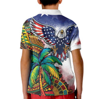 Caribbean American Together Kid Polo Shirt USA Flag Eagle and Coloful Palm Tree - Wonder Print Shop