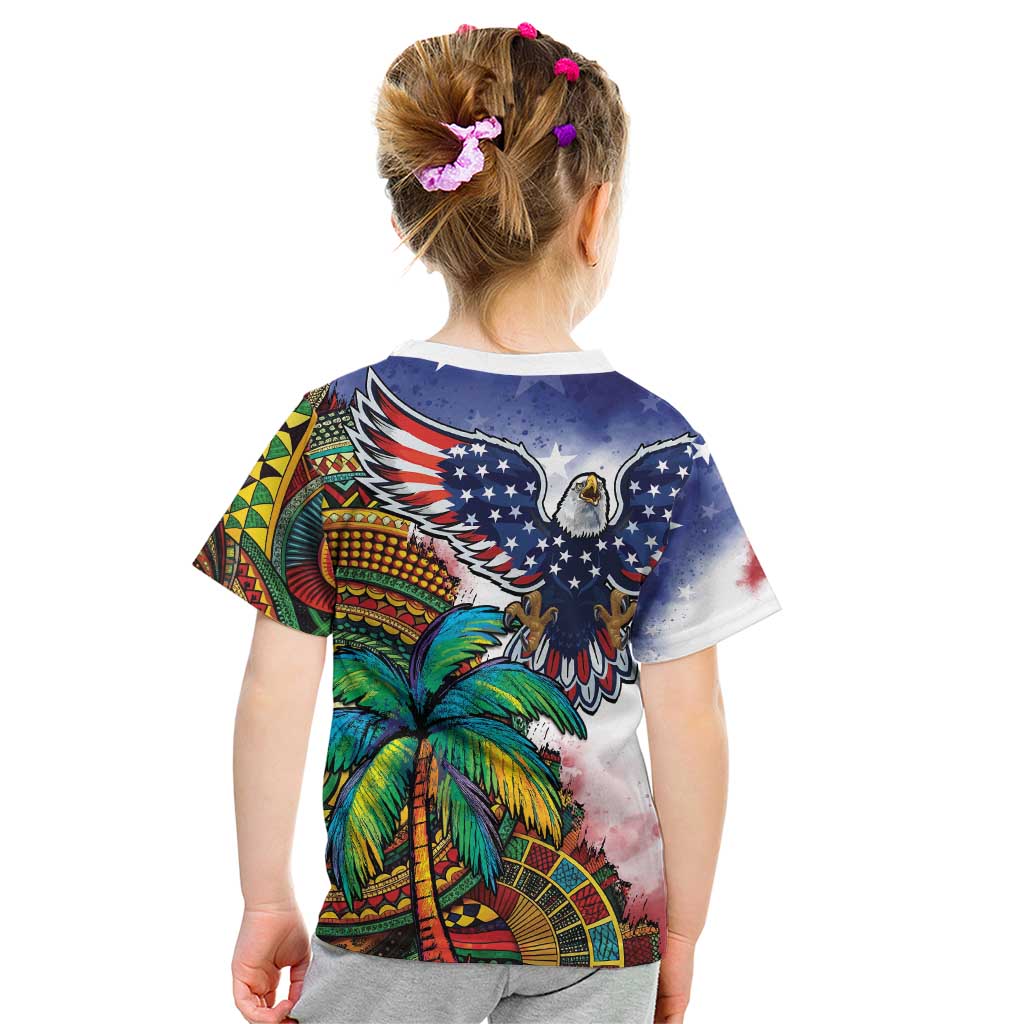 Caribbean American Together Kid T Shirt USA Flag Eagle and Coloful Palm Tree - Wonder Print Shop