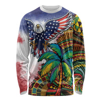 Caribbean American Together Long Sleeve Shirt USA Flag Eagle and Coloful Palm Tree - Wonder Print Shop