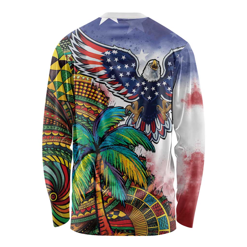 Caribbean American Together Long Sleeve Shirt USA Flag Eagle and Coloful Palm Tree - Wonder Print Shop