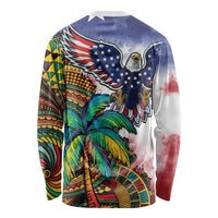 Caribbean American Together Long Sleeve Shirt USA Flag Eagle and Coloful Palm Tree - Wonder Print Shop