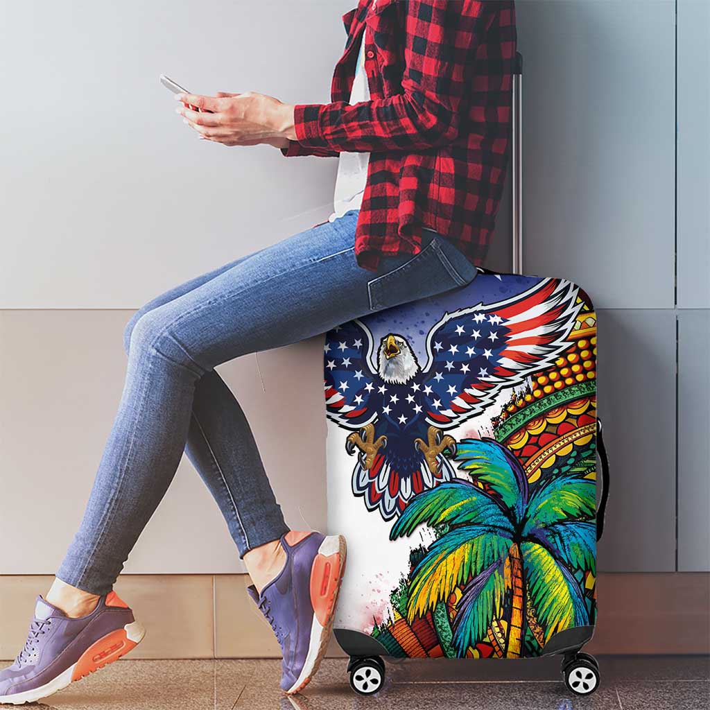 Caribbean American Together Luggage Cover USA Flag Eagle and Coloful Palm Tree - Wonder Print Shop