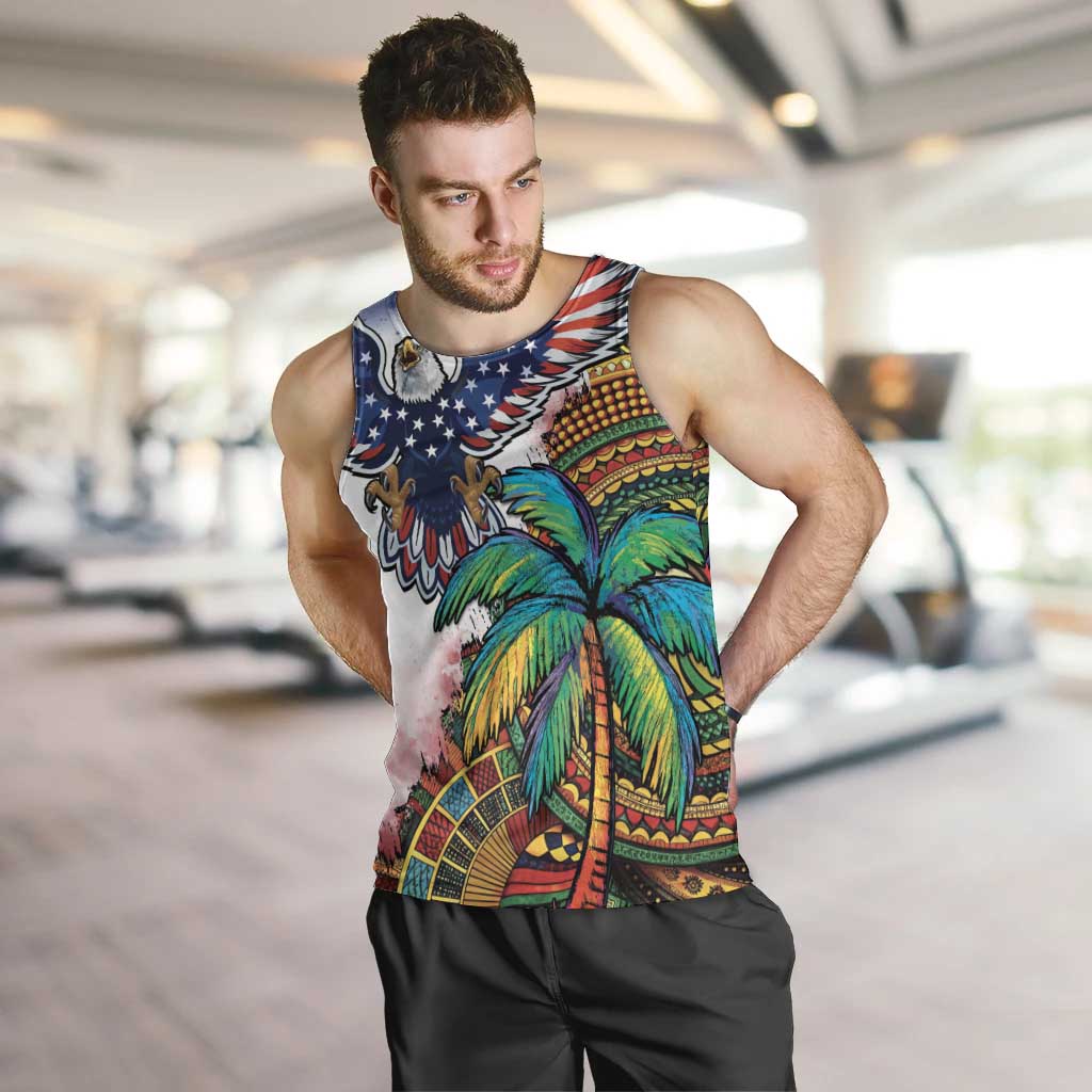 Caribbean American Together Men Tank Top USA Flag Eagle and Coloful Palm Tree - Wonder Print Shop