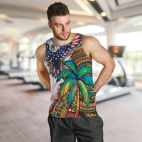 Caribbean American Together Men Tank Top USA Flag Eagle and Coloful Palm Tree - Wonder Print Shop