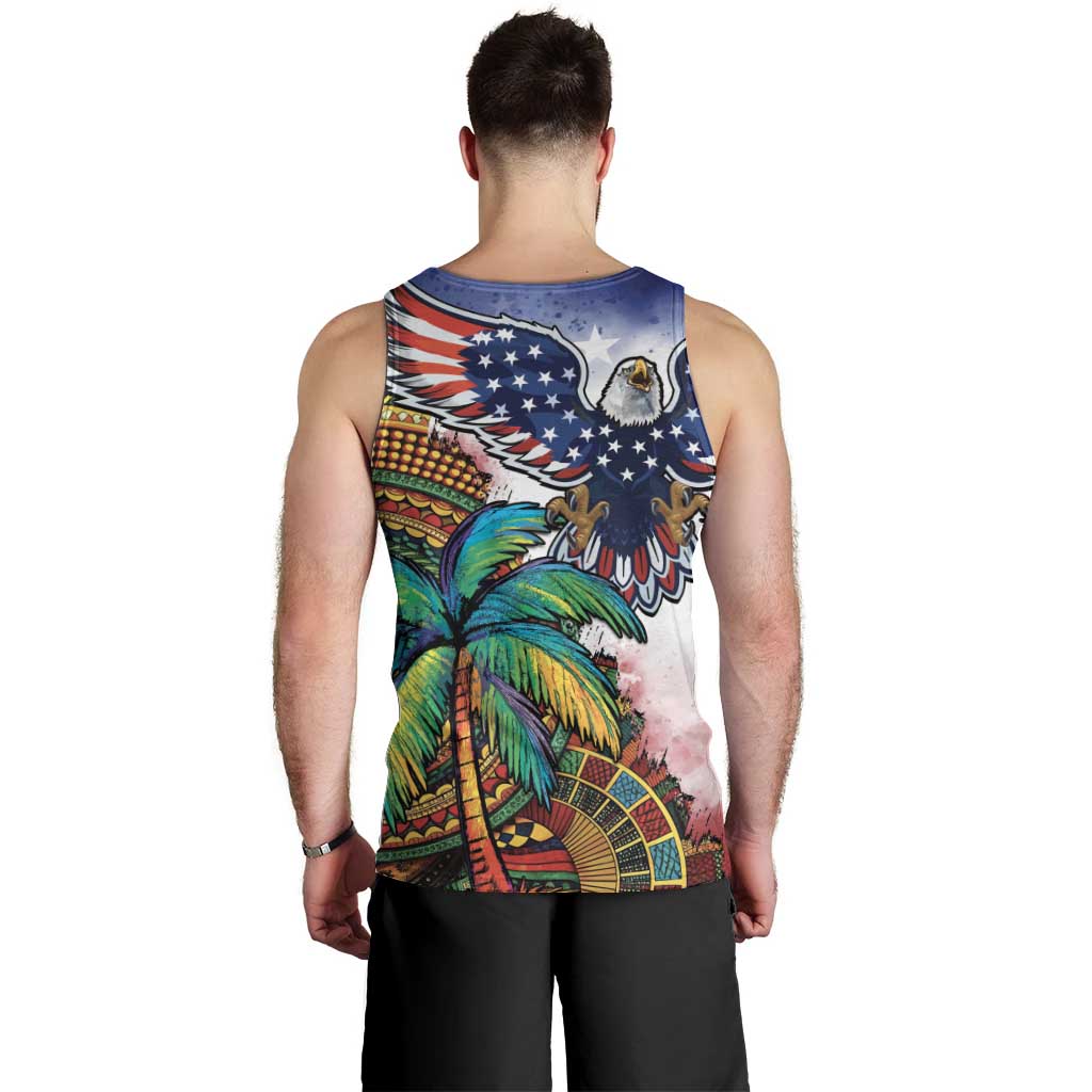 Caribbean American Together Men Tank Top USA Flag Eagle and Coloful Palm Tree - Wonder Print Shop