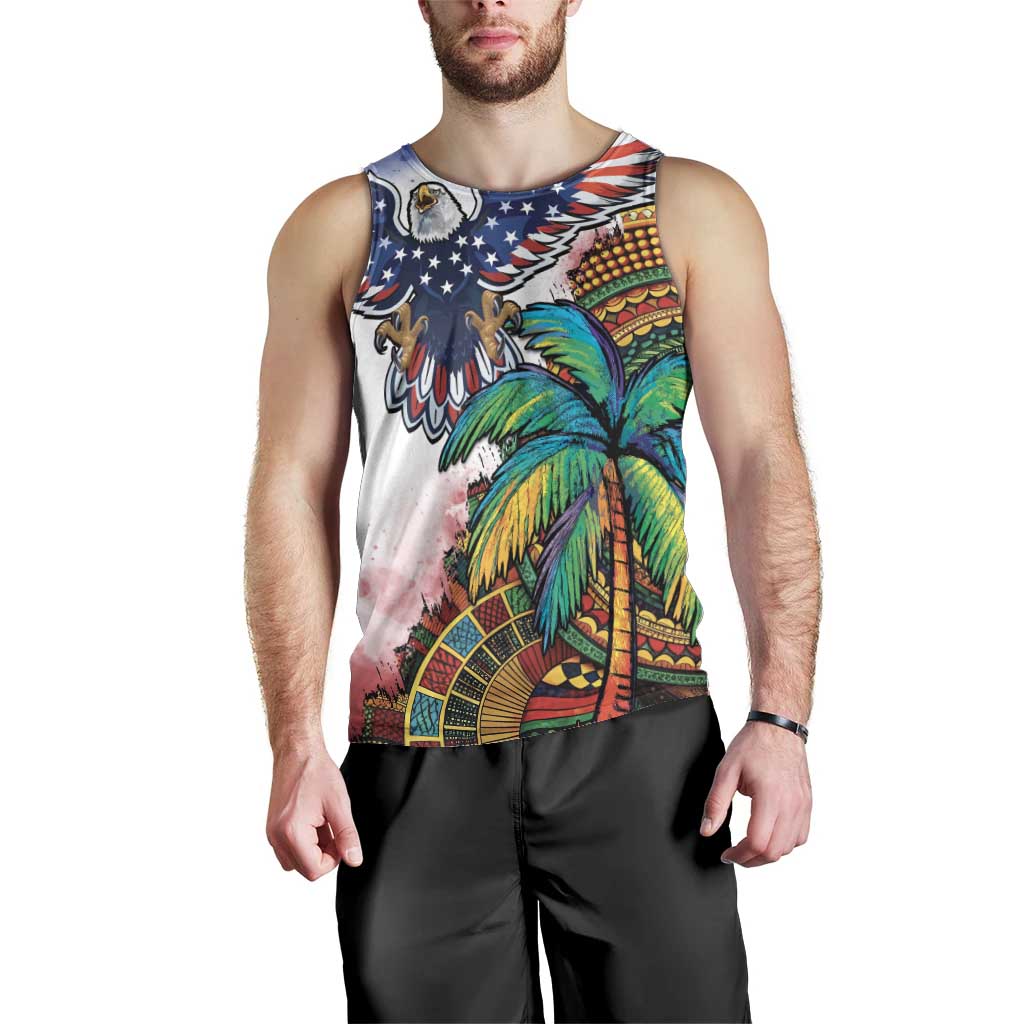 Caribbean American Together Men Tank Top USA Flag Eagle and Coloful Palm Tree - Wonder Print Shop