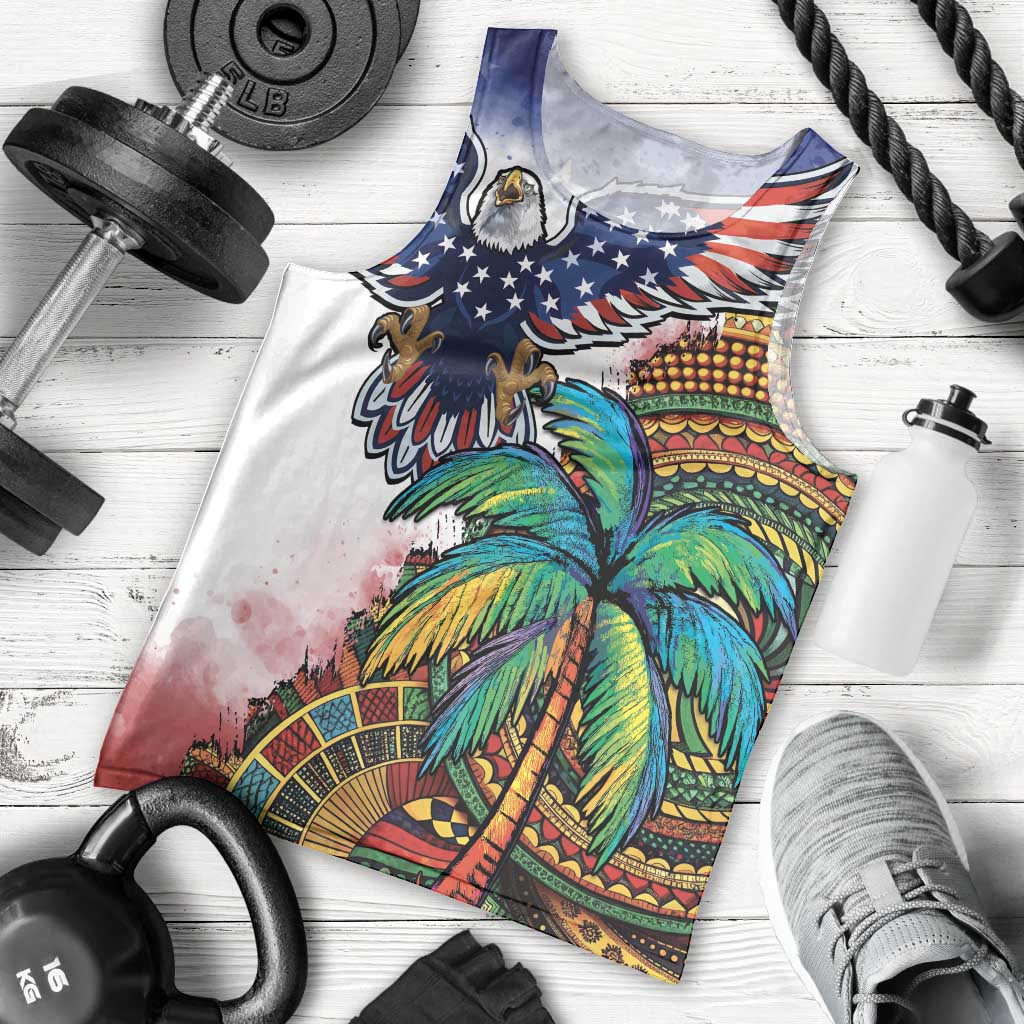 Caribbean American Together Men Tank Top USA Flag Eagle and Coloful Palm Tree - Wonder Print Shop