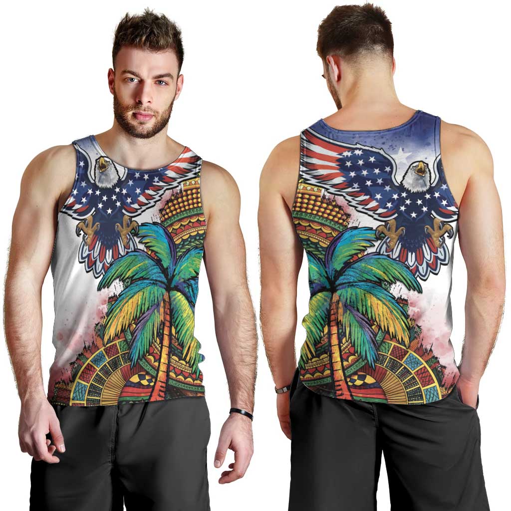 Caribbean American Together Men Tank Top USA Flag Eagle and Coloful Palm Tree - Wonder Print Shop