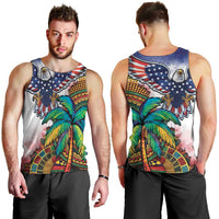 Caribbean American Together Men Tank Top USA Flag Eagle and Coloful Palm Tree - Wonder Print Shop