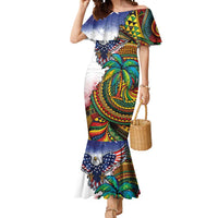 Caribbean American Together Mermaid Dress USA Flag Eagle and Coloful Palm Tree - Wonder Print Shop