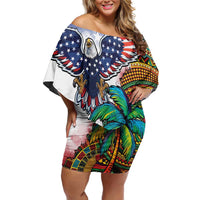Caribbean American Together Off Shoulder Short Dress USA Flag Eagle and Coloful Palm Tree - Wonder Print Shop