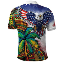 Caribbean American Together Polo Shirt USA Flag Eagle and Coloful Palm Tree - Wonder Print Shop