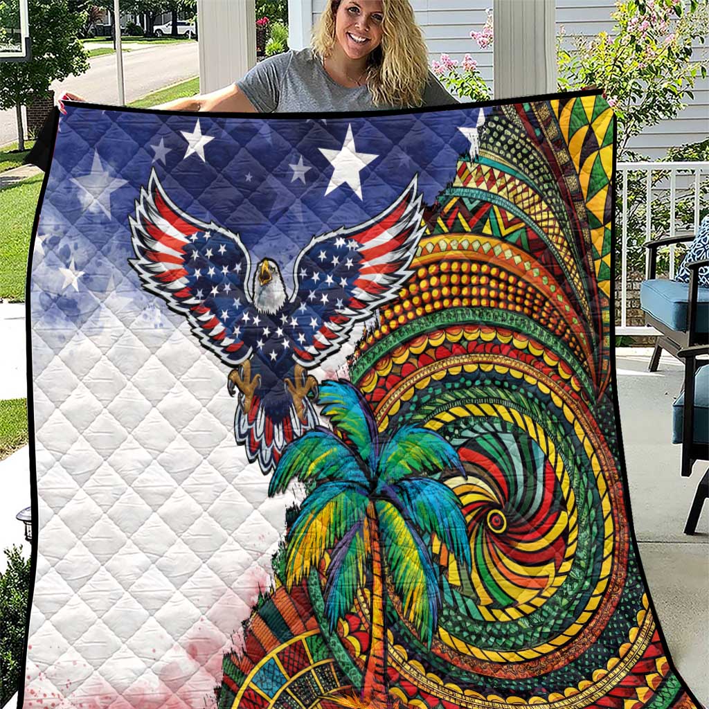 Caribbean American Together Quilt USA Flag Eagle and Coloful Palm Tree - Wonder Print Shop