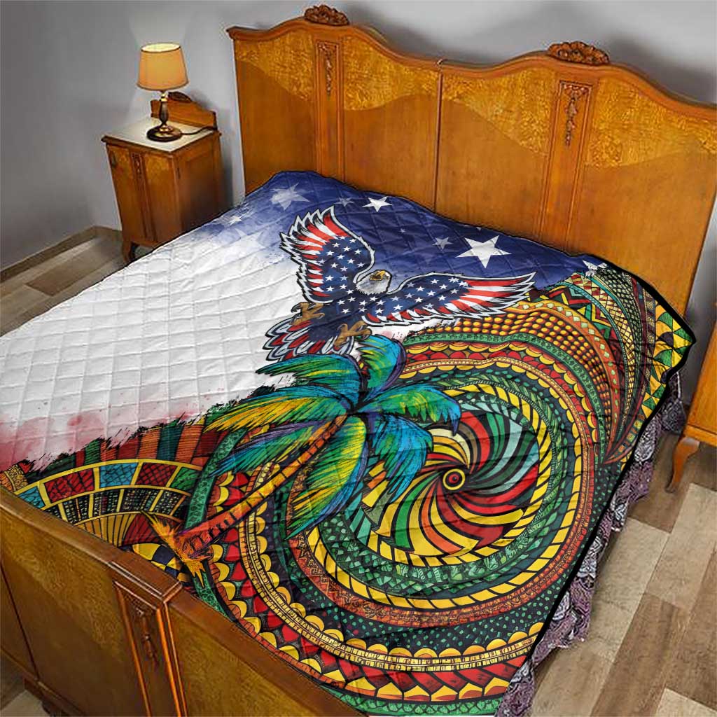 Caribbean American Together Quilt USA Flag Eagle and Coloful Palm Tree - Wonder Print Shop