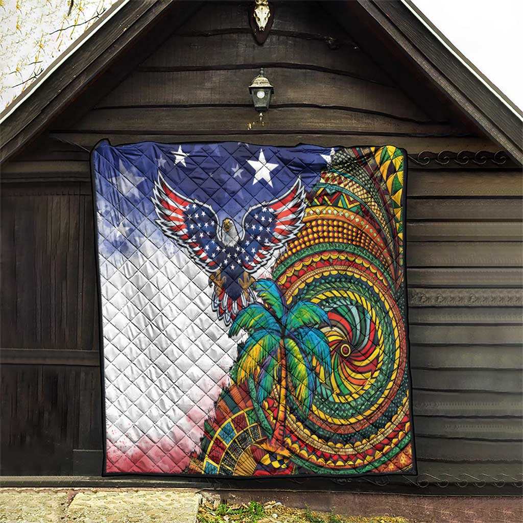 Caribbean American Together Quilt USA Flag Eagle and Coloful Palm Tree - Wonder Print Shop