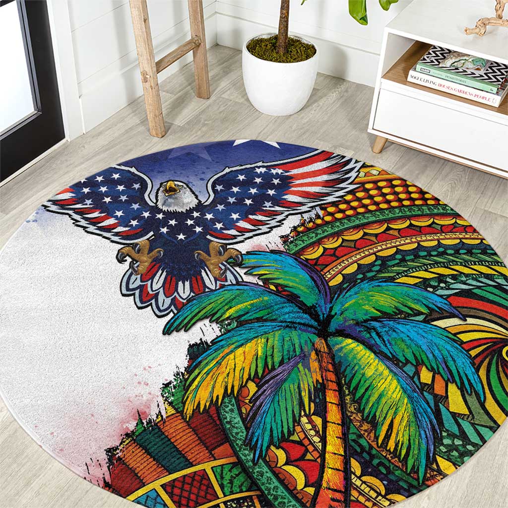 Caribbean American Together Round Carpet USA Flag Eagle and Coloful Palm Tree - Wonder Print Shop