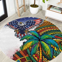 Caribbean American Together Round Carpet USA Flag Eagle and Coloful Palm Tree - Wonder Print Shop