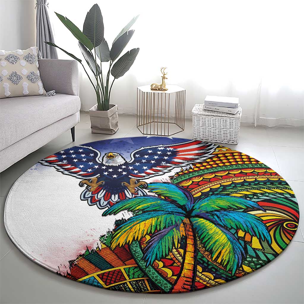 Caribbean American Together Round Carpet USA Flag Eagle and Coloful Palm Tree - Wonder Print Shop