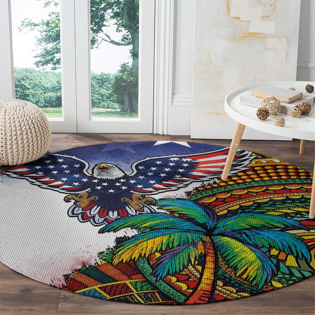 Caribbean American Together Round Carpet USA Flag Eagle and Coloful Palm Tree - Wonder Print Shop