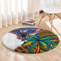 Caribbean American Together Round Carpet USA Flag Eagle and Coloful Palm Tree - Wonder Print Shop