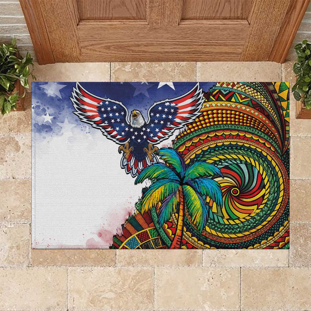 Caribbean American Together Rubber Doormat USA Flag Eagle and Coloful Palm Tree - Wonder Print Shop