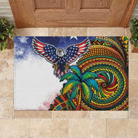 Caribbean American Together Rubber Doormat USA Flag Eagle and Coloful Palm Tree - Wonder Print Shop