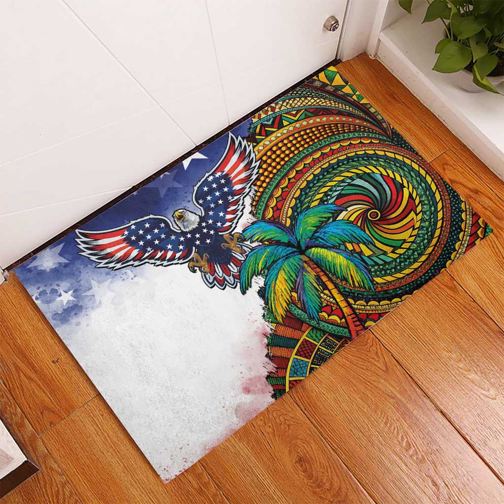 Caribbean American Together Rubber Doormat USA Flag Eagle and Coloful Palm Tree - Wonder Print Shop