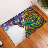 Caribbean American Together Rubber Doormat USA Flag Eagle and Coloful Palm Tree - Wonder Print Shop