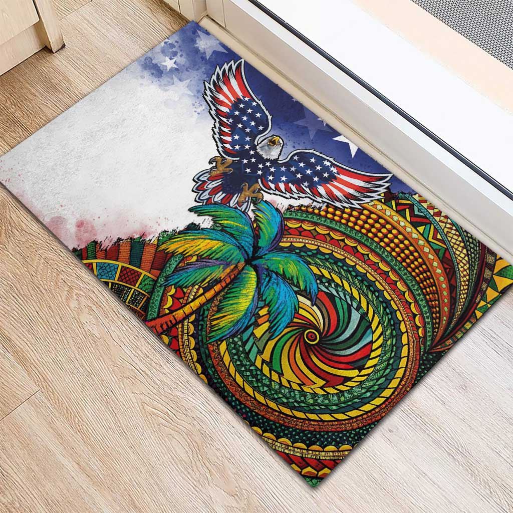 Caribbean American Together Rubber Doormat USA Flag Eagle and Coloful Palm Tree - Wonder Print Shop
