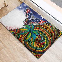 Caribbean American Together Rubber Doormat USA Flag Eagle and Coloful Palm Tree - Wonder Print Shop