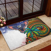 Caribbean American Together Rubber Doormat USA Flag Eagle and Coloful Palm Tree - Wonder Print Shop