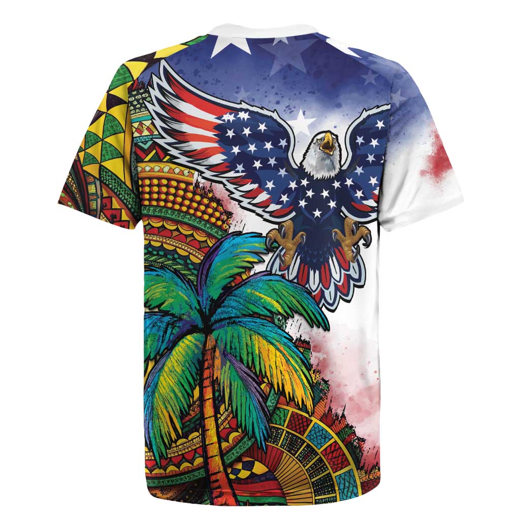 Caribbean American Together Rugby Jersey USA Flag Eagle and Coloful Palm Tree - Wonder Print Shop