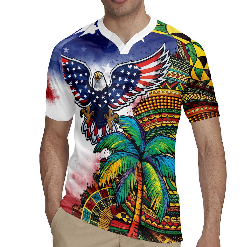 Caribbean American Together Rugby Jersey USA Flag Eagle and Coloful Palm Tree - Wonder Print Shop
