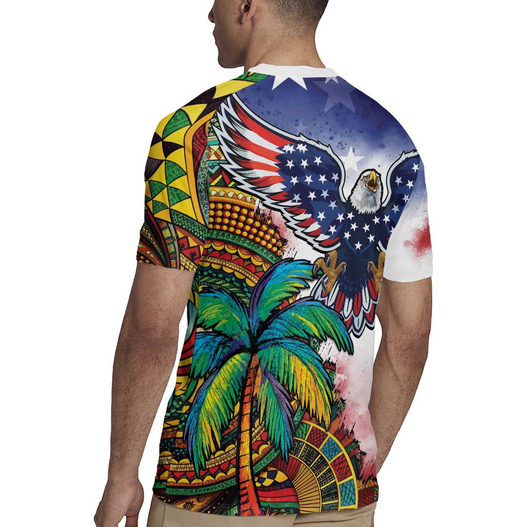 Caribbean American Together Rugby Jersey USA Flag Eagle and Coloful Palm Tree - Wonder Print Shop