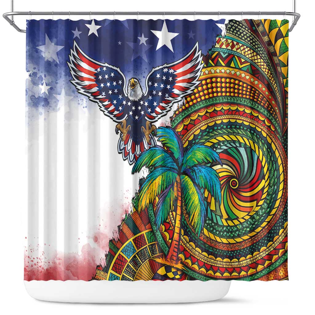 Caribbean American Together Shower Curtain USA Flag Eagle and Coloful Palm Tree - Wonder Print Shop