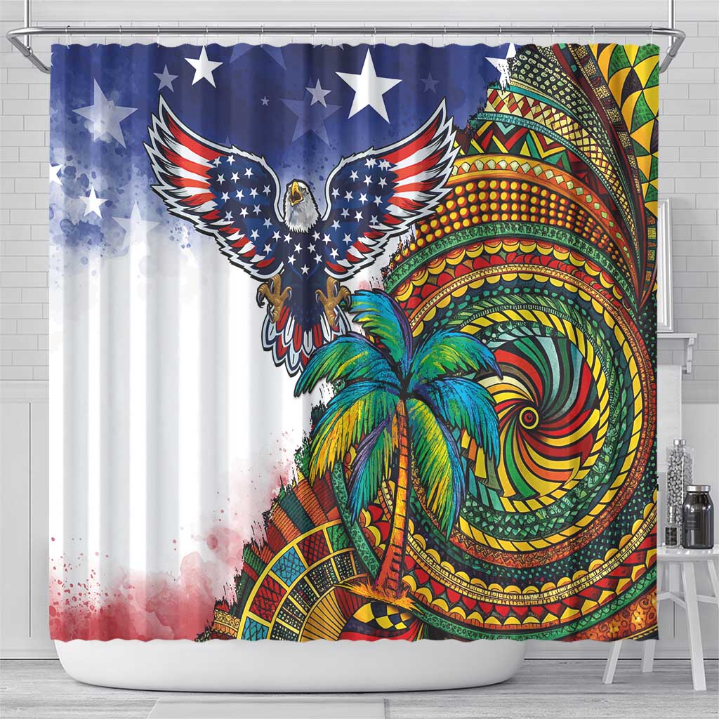 Caribbean American Together Shower Curtain USA Flag Eagle and Coloful Palm Tree - Wonder Print Shop