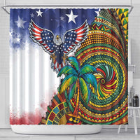 Caribbean American Together Shower Curtain USA Flag Eagle and Coloful Palm Tree - Wonder Print Shop