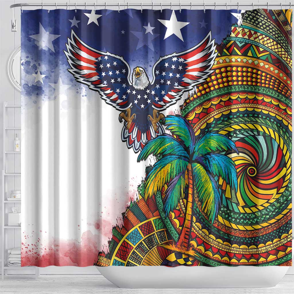 Caribbean American Together Shower Curtain USA Flag Eagle and Coloful Palm Tree - Wonder Print Shop