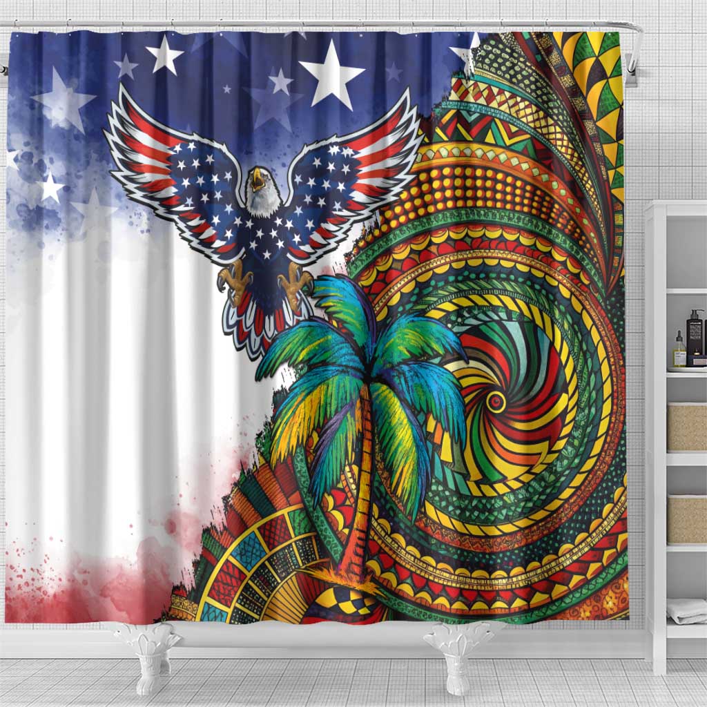 Caribbean American Together Shower Curtain USA Flag Eagle and Coloful Palm Tree - Wonder Print Shop