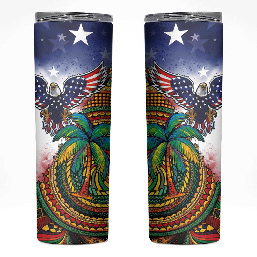 Caribbean American Together Skinny Tumbler USA Flag Eagle and Coloful Palm Tree - Wonder Print Shop