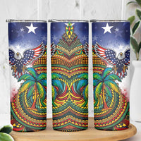 Caribbean American Together Skinny Tumbler USA Flag Eagle and Coloful Palm Tree - Wonder Print Shop