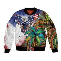 Caribbean American Together Sleeve Zip Bomber Jacket USA Flag Eagle and Coloful Palm Tree - Wonder Print Shop