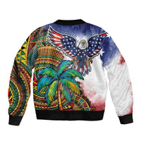 Caribbean American Together Sleeve Zip Bomber Jacket USA Flag Eagle and Coloful Palm Tree - Wonder Print Shop