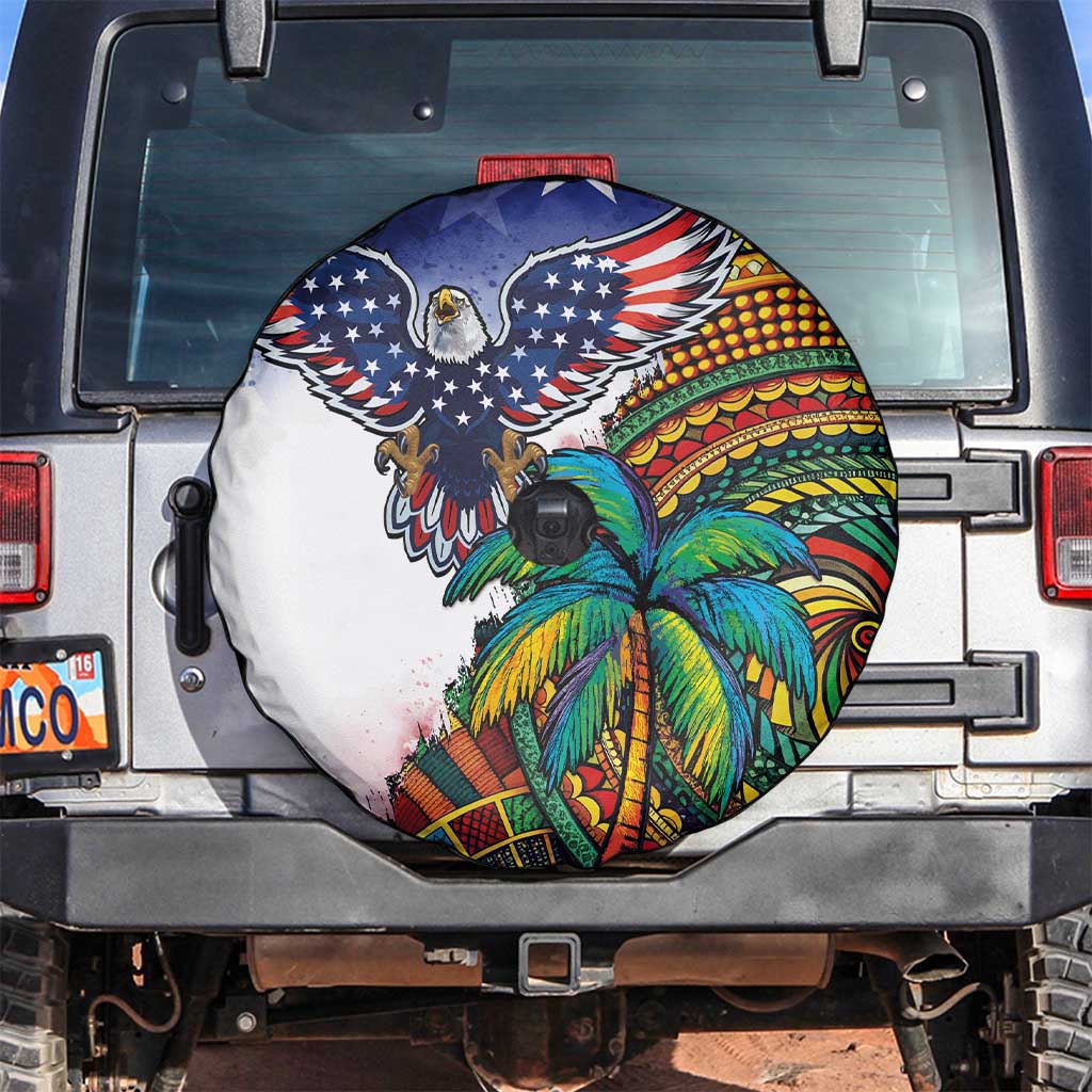 Caribbean American Together Spare Tire Cover USA Flag Eagle and Coloful Palm Tree - Wonder Print Shop