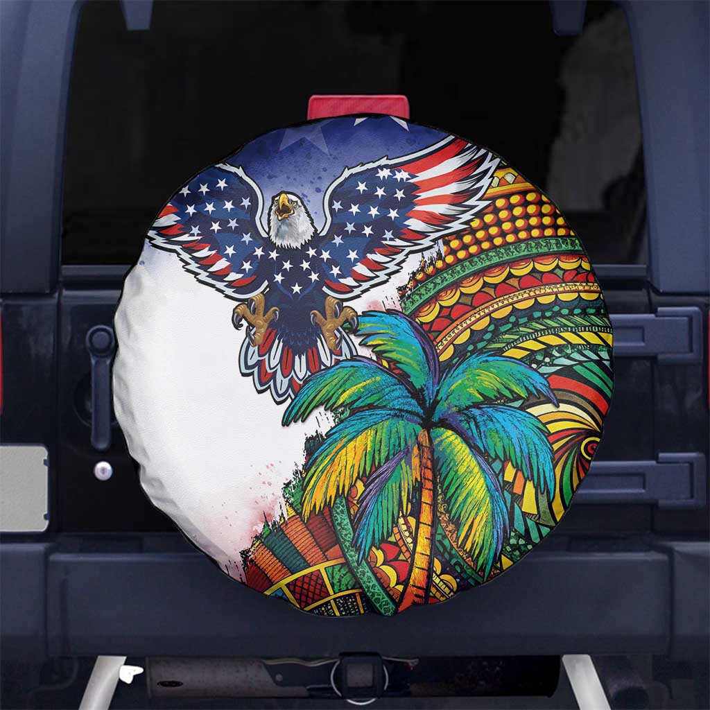 Caribbean American Together Spare Tire Cover USA Flag Eagle and Coloful Palm Tree - Wonder Print Shop