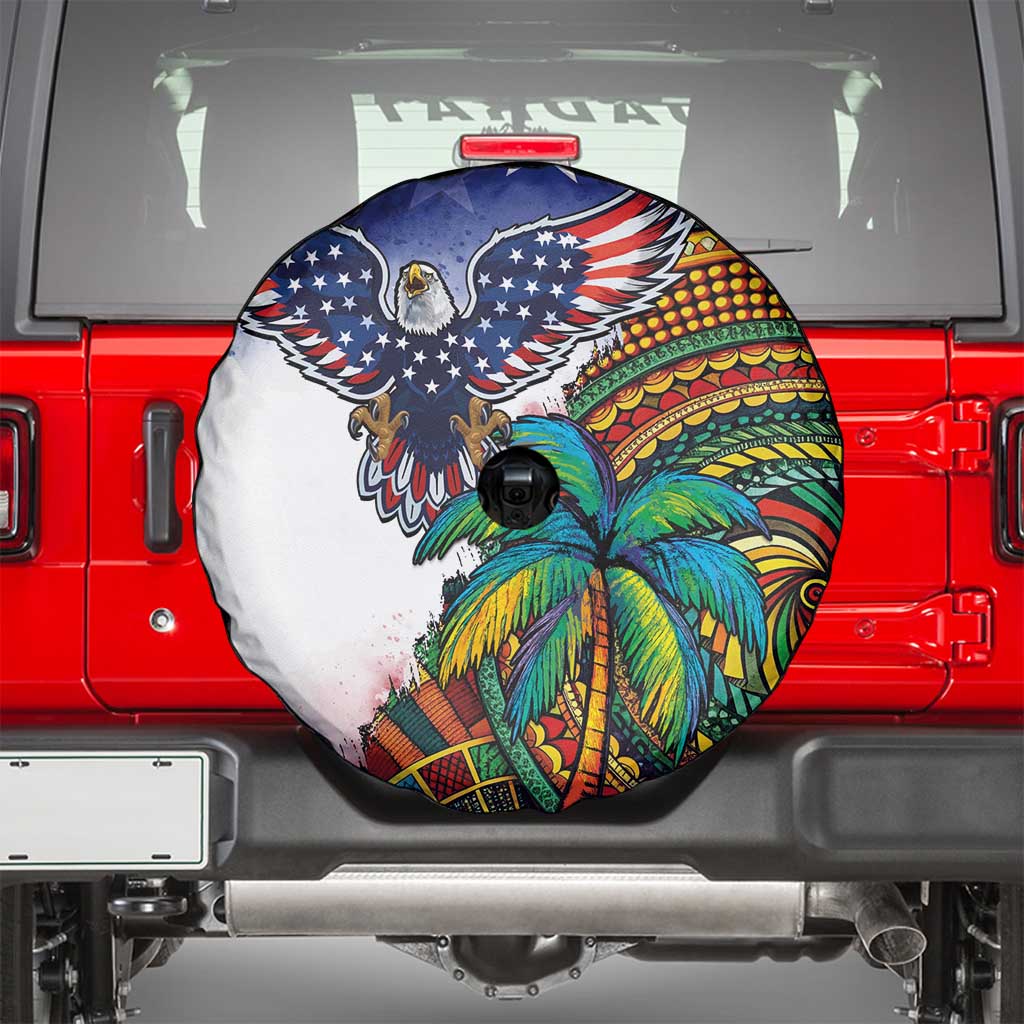 Caribbean American Together Spare Tire Cover USA Flag Eagle and Coloful Palm Tree - Wonder Print Shop