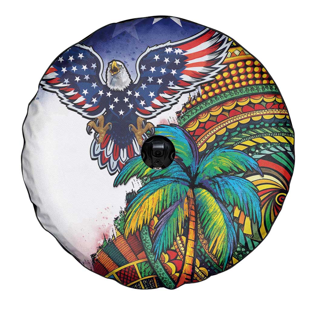 Caribbean American Together Spare Tire Cover USA Flag Eagle and Coloful Palm Tree - Wonder Print Shop