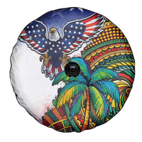Caribbean American Together Spare Tire Cover USA Flag Eagle and Coloful Palm Tree - Wonder Print Shop